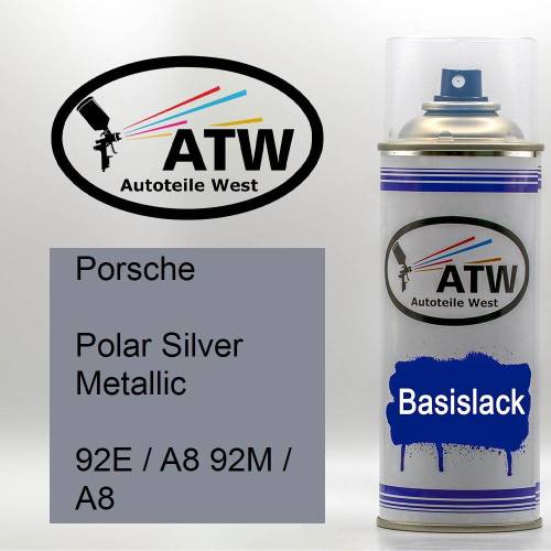 Porsche, Polar Silver Metallic, 92E / A8 92M / A8: 400ml Sprühdose, von ATW Autoteile West.